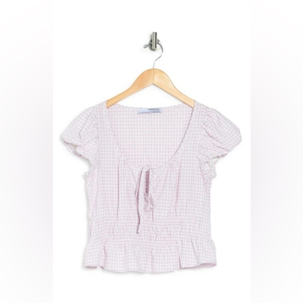 NWT! Sophie Rue Gingham Scoop Neck Cap Sleeve Crop Top - Size Small